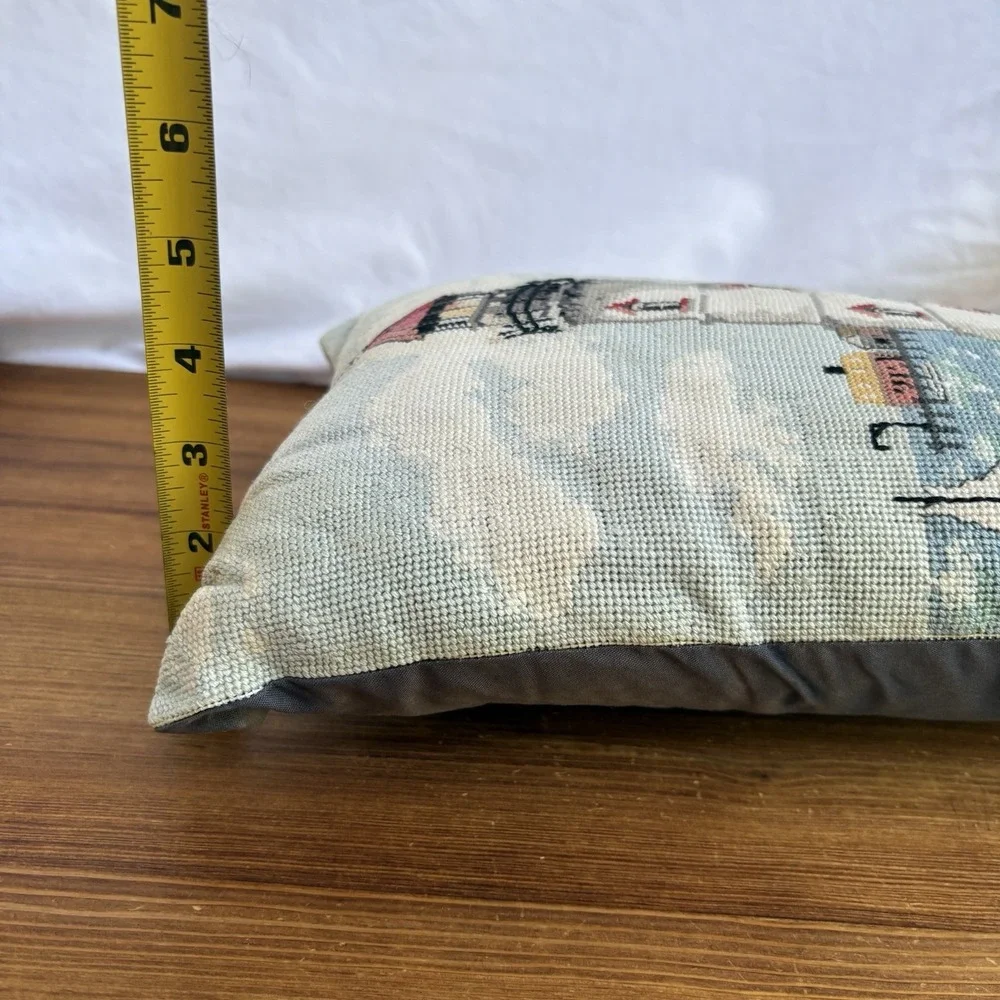 Lighthouse Needlepoint Throw Pillow Coastal Nautical Tapestry Decorative Cushion